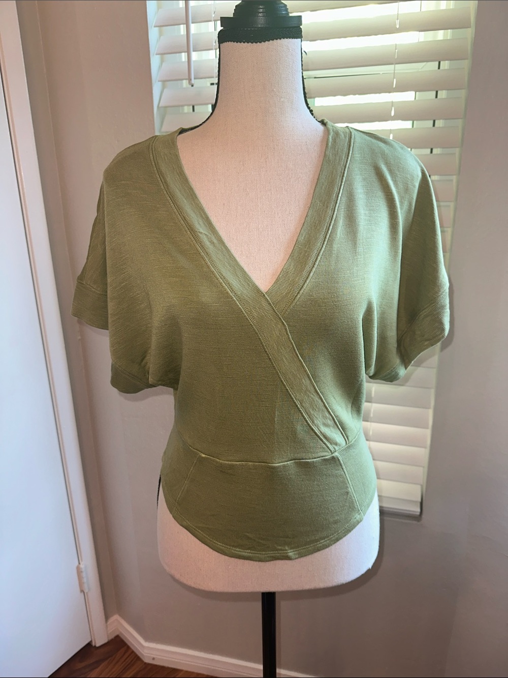 Anthropologie Olive Green Wrap V-Neck Blouse